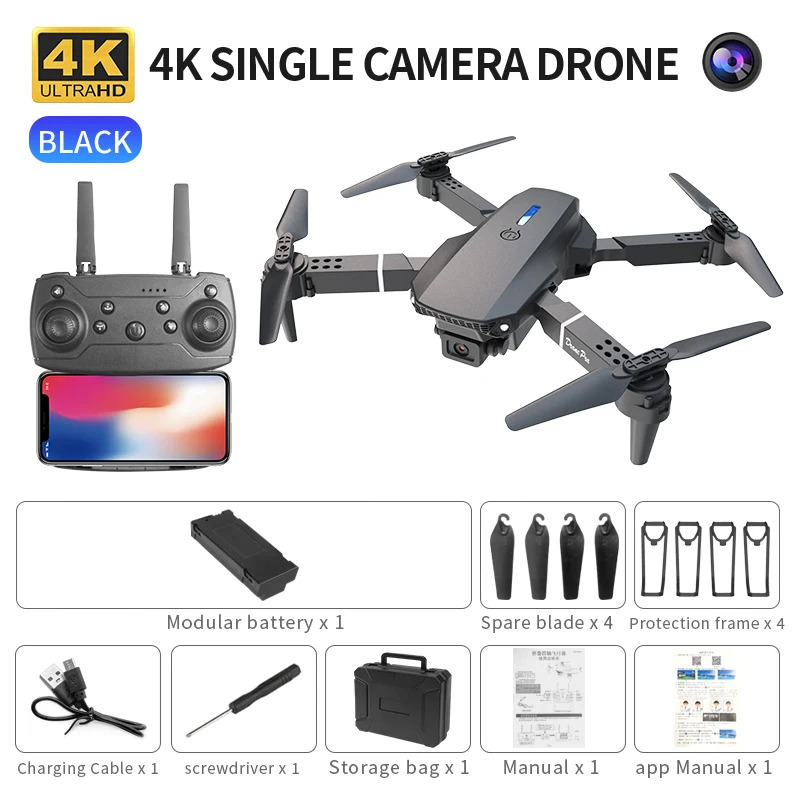 Drone Camera Lens - E88 ProIntelligent Folding Drone unterstützt Einzel-/Dual-Kamera-Umschaltung,